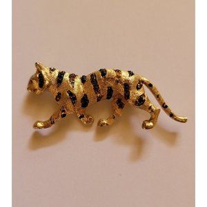 Vintage Rhinestone Tiger Brooch Capri *missing some stones 2.25" Goldtone Pin